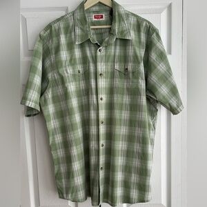 Wrangler Shirt Men's XX L Green White Plaid  Short Sleeve Western Durable Light
